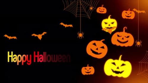 Videohive - Happy Halloween Background Pumpkin, Bats Flying On Black 4K - 48038391 - 48038391