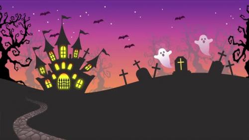 Videohive - Happy Halloween Background Ghosts,Bats Flying Air - 48038396 - 48038396