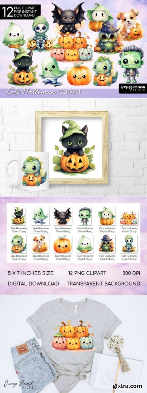 Cute Halloween Clipart PNG Bundle