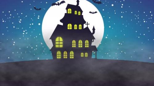 Videohive - Happy Halloween Background On Blue Sky 4K - 48038399 - 48038399