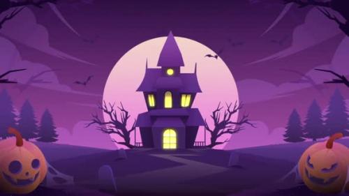 Videohive - Happy Halloween Background Bats Flying On Purple - 48038400 - 48038400