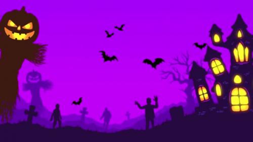 Videohive - Happy Halloween Landscape Background On Purple - 48038402 - 48038402