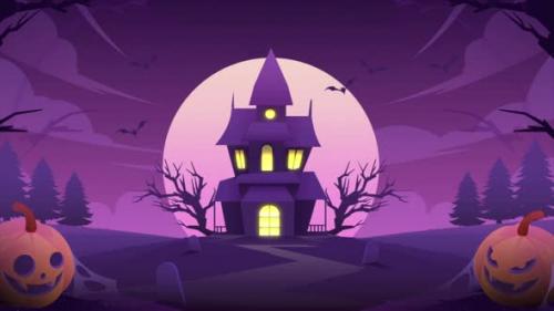 Videohive - Happy Halloween Background Bats Flying On Purple 4K - 48038405 - 48038405