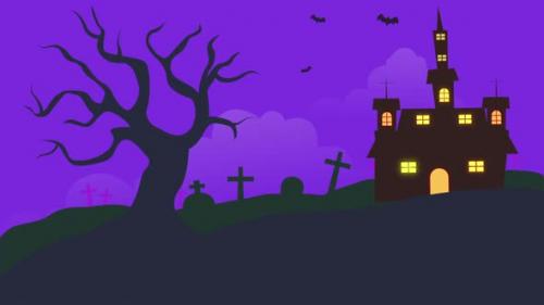 Videohive - Happy Halloween Landscape Background On Purple - 48038409 - 48038409