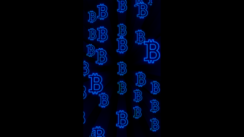 Videohive - Vertical video moving blue neon bitcoin signs loop animation background - 48039445 - 48039445