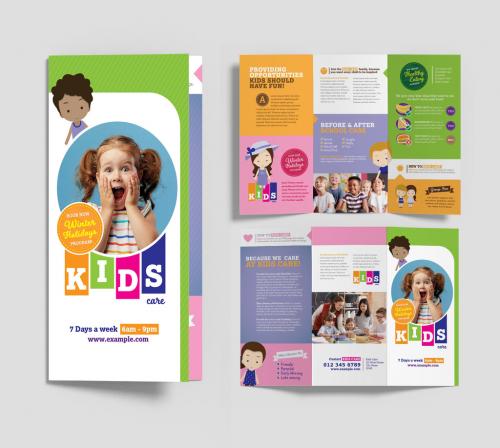 After School Kids Care Daycare Kindergarten Trifold Brochure Leaflet Layout Template 638401391