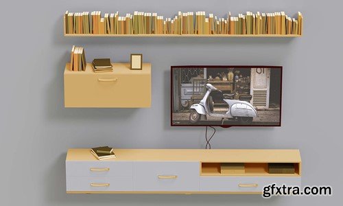 Television Cabinet Set Mockup XZDLS72