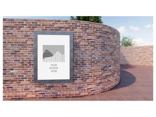 Sculptural Architecture Red Brick Wall Vertical Billboards Mockup 638127703