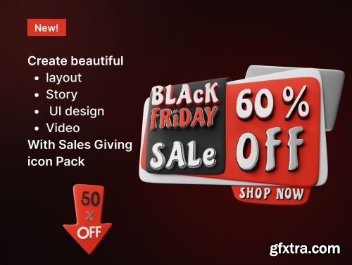 SalesGiving | Best 3D icon and sticker pack for Black Friday Ui8.net