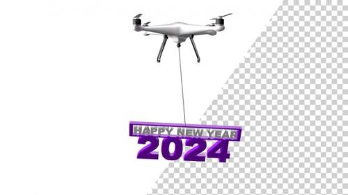 Videohive - Happy New Year 2024 3D Text Hosting Using A Drone Purple - 48046342 - 48046342