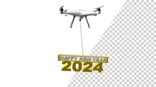 Videohive - Happy New Year 2024 3D Text Hosting Using A Drone Yellow - 48046343 - 48046343