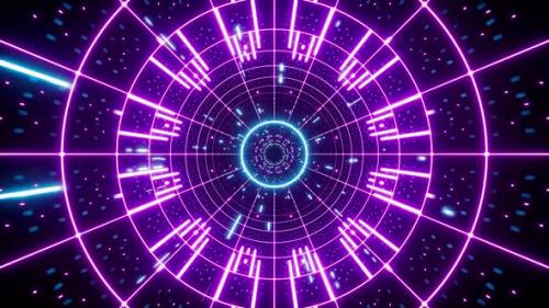 Videohive - Neon Light Circle Grid Tunnel Vj Loop - 48060233 - 48060233