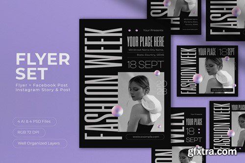 Black Minimalist Fashion Week Flyer Set E2U667D