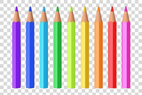 Premium PSD | Set of realistic multicolor pencils or crayons isolated on white background 3d render illustration Premium PSD