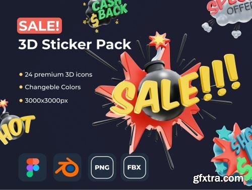 SALE! 3D Sticker Pack Ui8.net