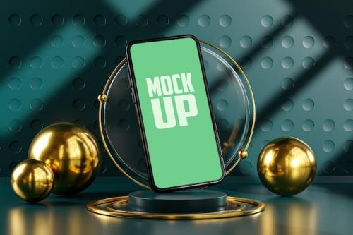 Premium PSD | Phone mockup podium stage circle glass sphereteal Premium PSD