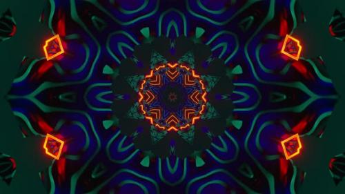 Videohive - Colorful kaleidoscope design with blue background and red center. Kaleidoscope VJ loop - 48042837 - 48042837