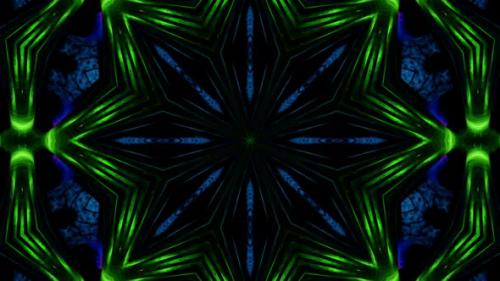 Videohive - Green and black abstract background with star pattern in the middle. Kaleidoscope VJ loop - 48042838 - 48042838