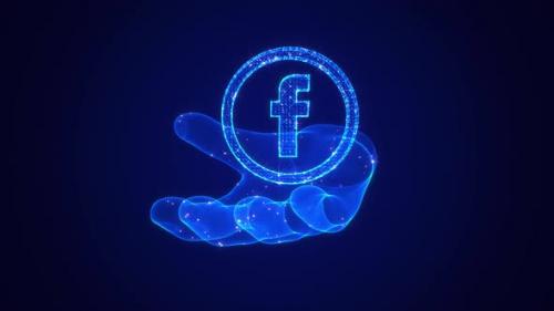 Videohive - Facebook Icon In Hologram Hand - 48046063 - 48046063