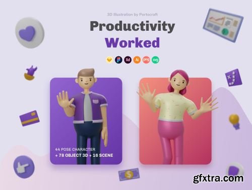 Productivity Worked Illustration 3D Ui8.net