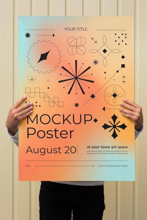 Premium PSD | Person holding gradient poster mock-up for festival Premium PSD