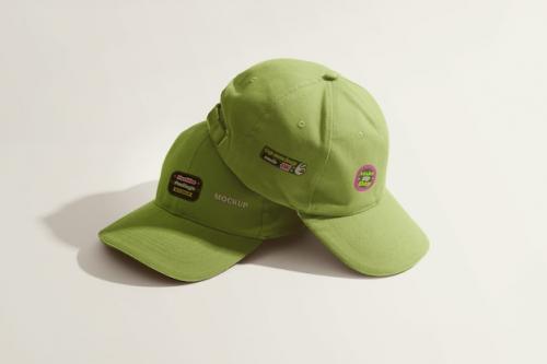 Premium PSD | Isolated green caps arrangement mockup Premium PSD