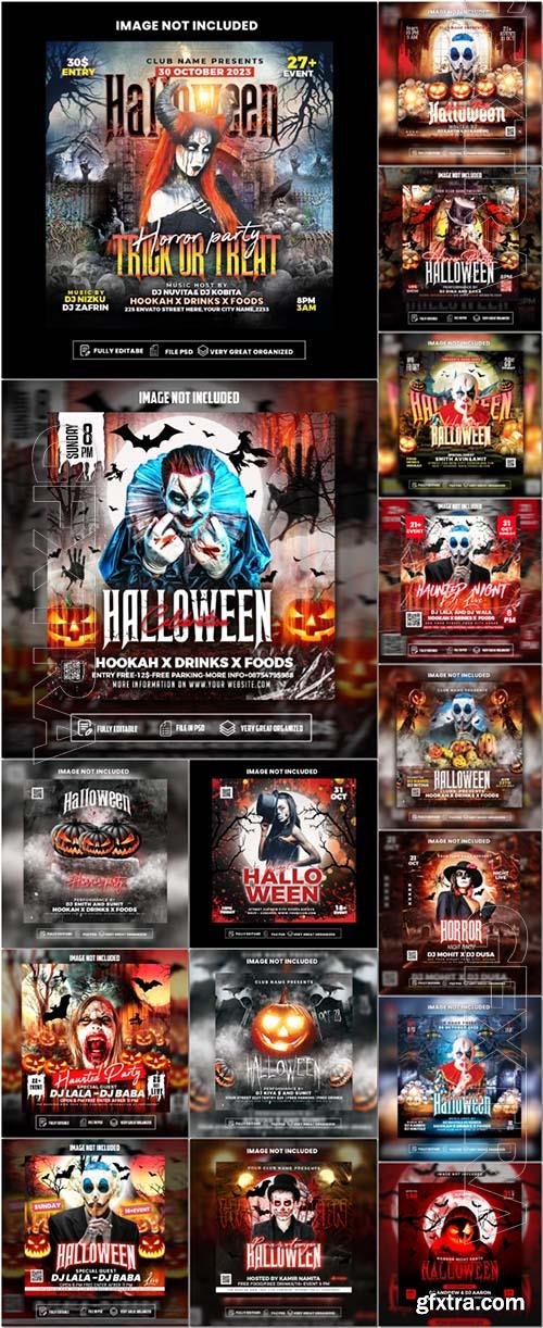 PSD halloween horror night party flyer social media post template