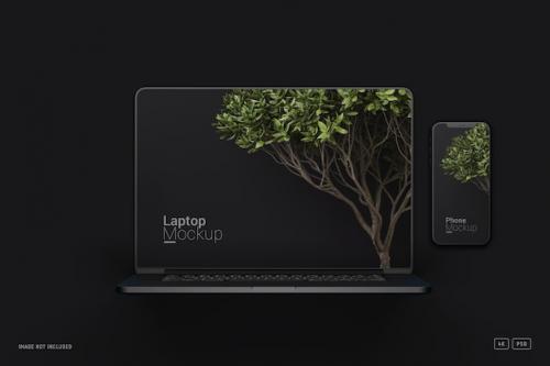 Premium PSD | Macbook pro and iphone mockup top view Premium PSD