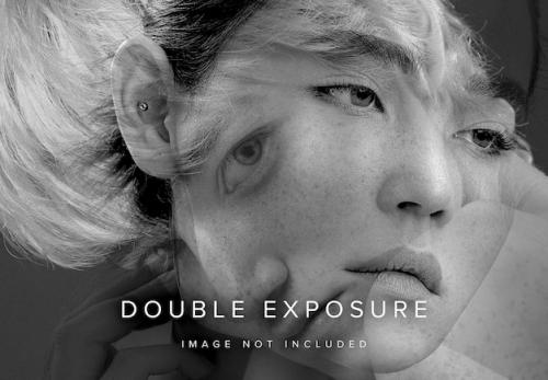 Premium PSD | Monotone double exposure photo effect mockup Premium PSD