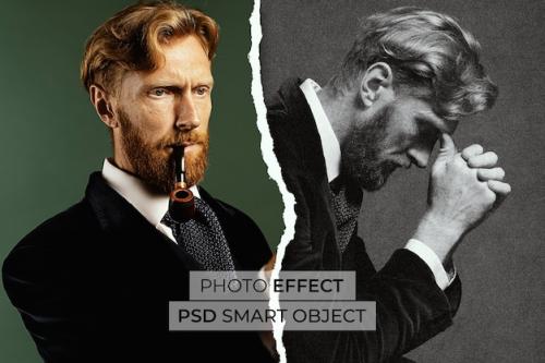 Premium PSD | Photo effect ripped paper design Premium PSD