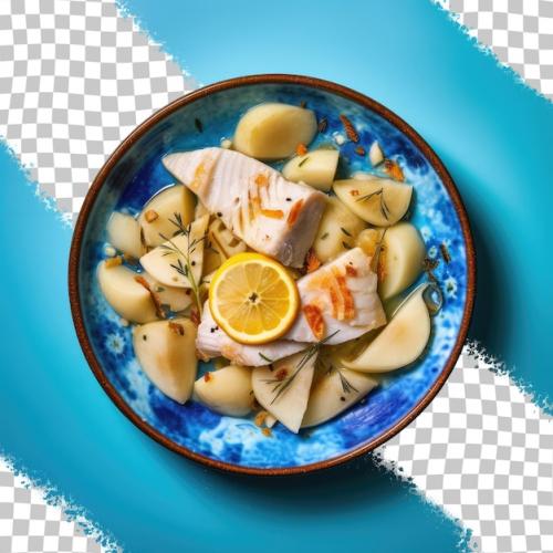 Premium PSD | A bowl of food with a lemon wedge on it Premium PSD
