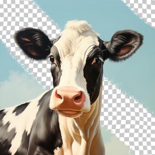 Premium PSD | A cow with a black and white face and a white background with a white outline. Premium PSD