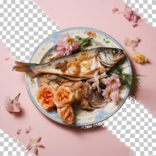 Premium PSD | Fish cooked in oil served on a decorative plate Premium PSD
