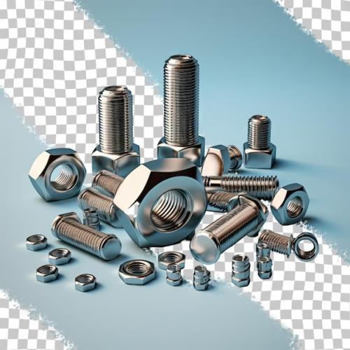 Premium PSD | Metal nuts and bolts on transparent background Premium PSD