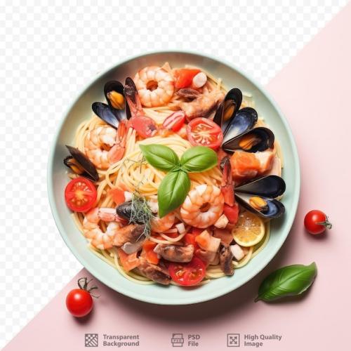 Premium PSD | Isolated view of italian seafood pasta with various ingredients and toppings Premium PSD