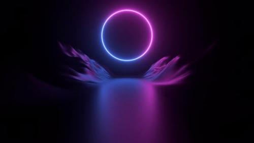 Videohive - 80s synthwave landscape neon gradation mountains circle over horizon.Fly Through Retrofuturist loop - 48035612 - 48035612