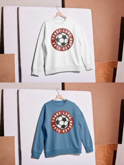 Mockup of customizable color sweatshirt on coat hanger, hard light 649149258