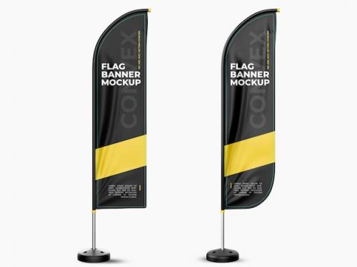 Premium PSD | Flag banner mockup Premium PSD