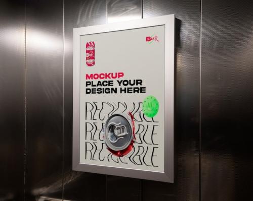 Premium PSD | Signage mockup inside a lift Premium PSD