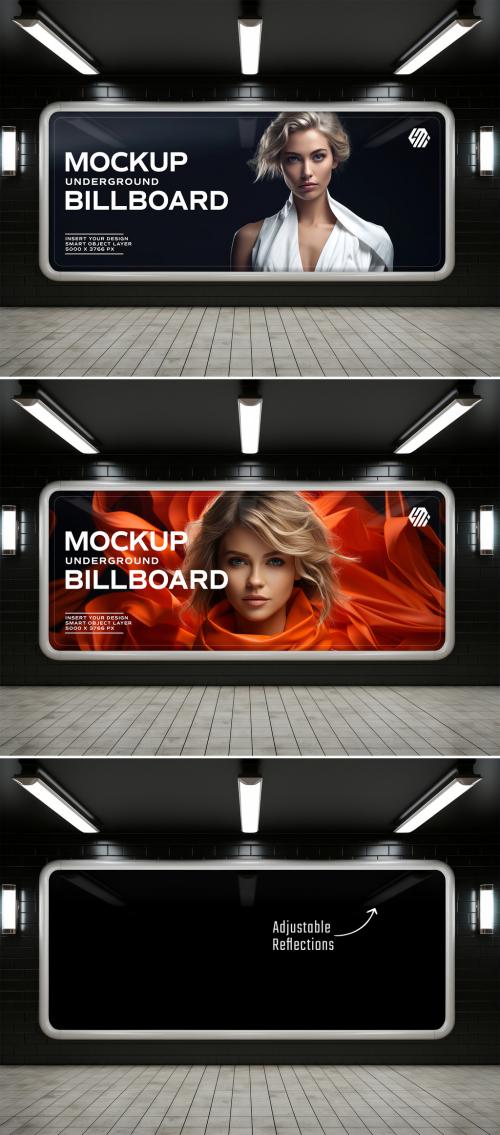 Billboard On Modern Underground Wall Mockup. Generative Ai 647112197