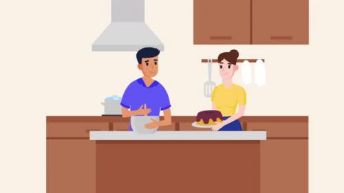 Videohive - Couple Cooking in the Kitchen 4K - 48040485 - 48040485