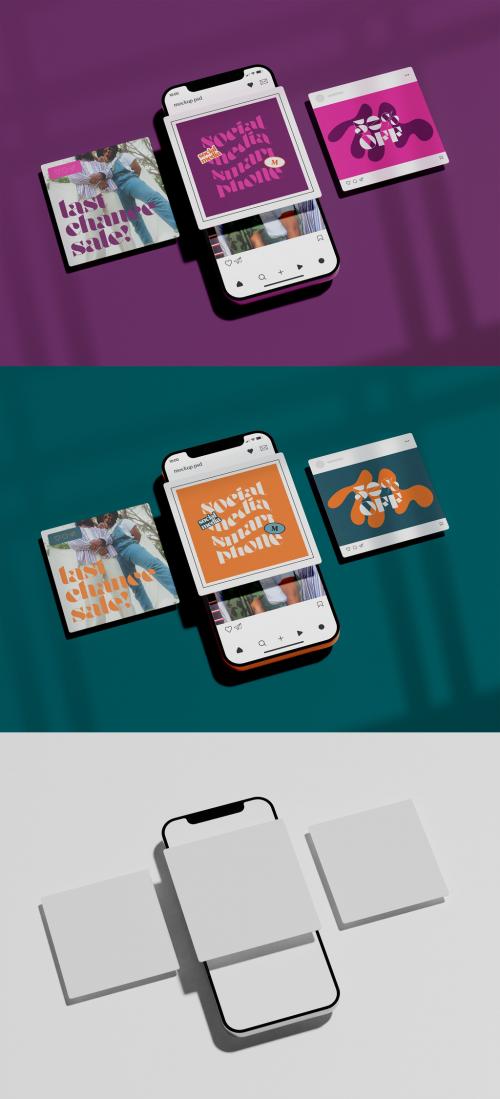 Smartphone with Square Post Layout Mockup 647214445