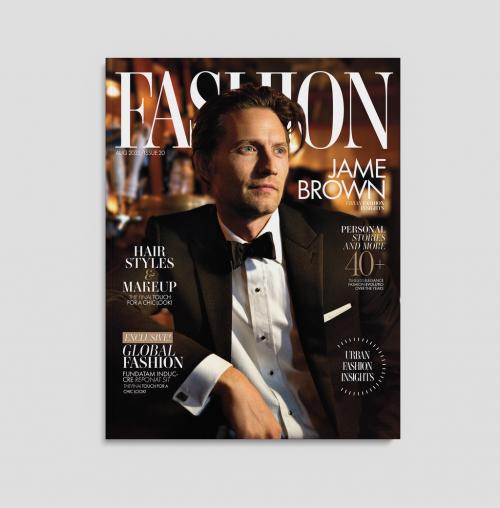 Fashion Magazine Cover Layout for Male Model 647115425