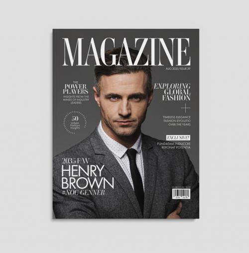 Fashion Magazine Cover Layout for Male Model 647115369