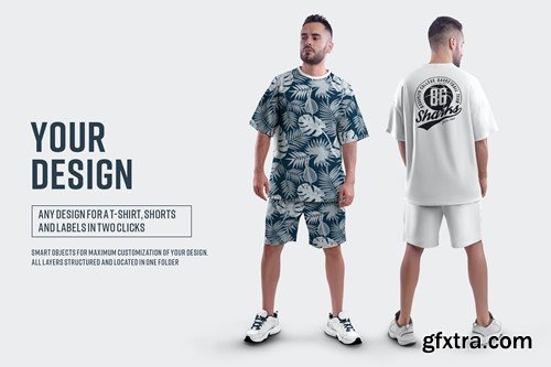 2 Mockups Oversize T-shirt and Shorts Kit RDDHFVP