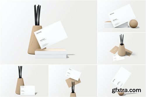 Business Card Mockup With Wood Decoration HACSVB6