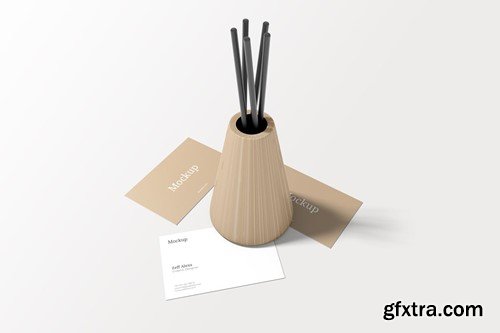 Business Card Mockup With Wood Decoration HACSVB6