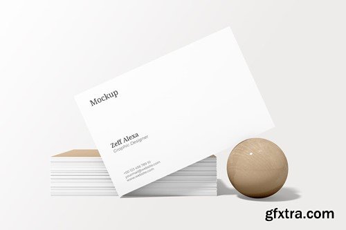 Business Card Mockup With Wood Decoration HACSVB6