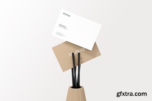 Business Card Mockup With Wood Decoration HACSVB6