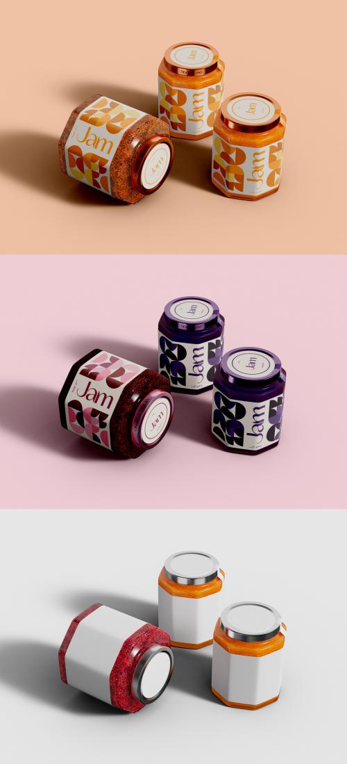 Three Octagon Jam Jars Mockup 646878979